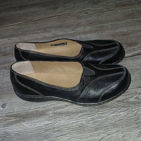 Clarks 84668 Black Pebbled Leather Slip-On Casual Cushioned Loafer  Sz 7 EUC - Picture 5 of 7